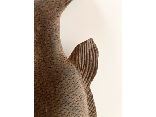 Detailed Hand-Carved Wood Fish Sculpture