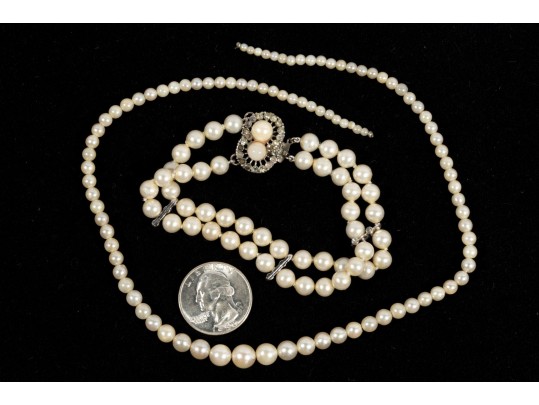 Natural Graduated Pearl Necklace And Bracelet