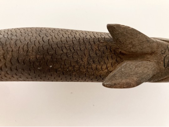 Detailed Hand-Carved Wood Fish Sculpture