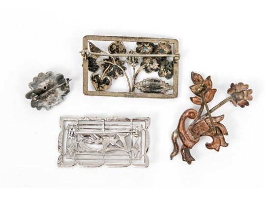Sterling Silver Assorted Lot Of Lovely Floral Motif Brooches