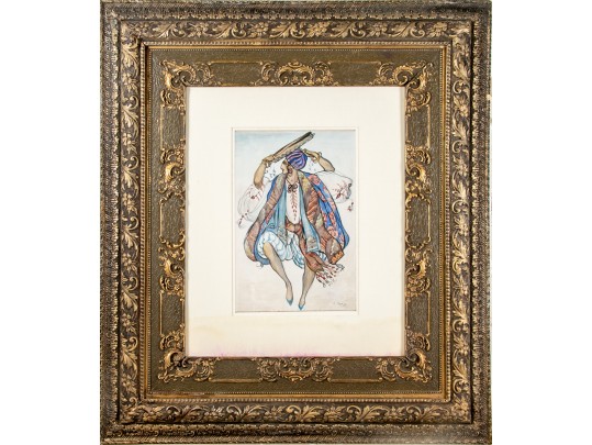 Attributed To: Leon Bakst (Russian, 1866-1924), Ink And Watercolor On Paper Card