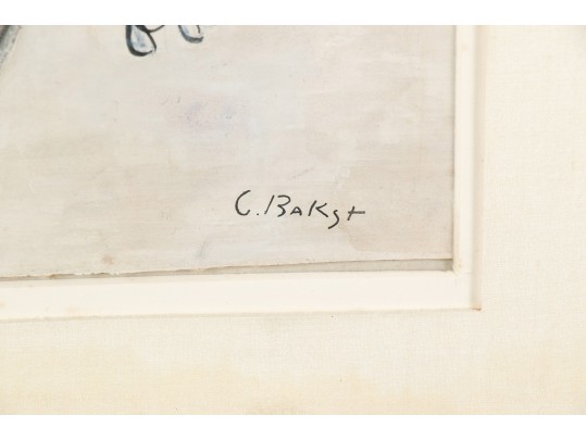 Attributed To: Leon Bakst (Russian, 1866-1924), Ink And Watercolor On Paper Card