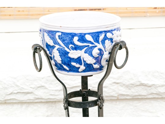 Vintage Iron Plant Stand With Planter