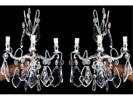 Pair Of Vintage Paint Decorated Metal Sconces