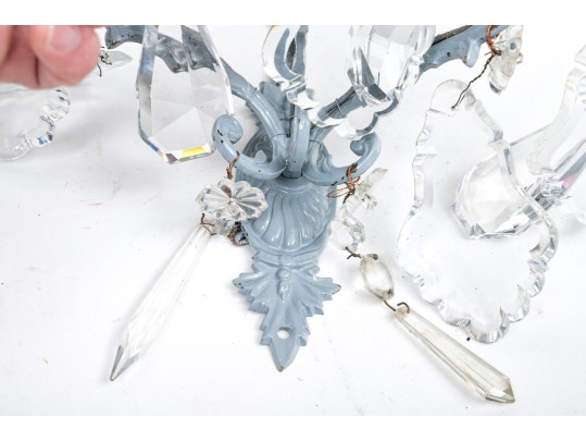 Pair Of Vintage Paint Decorated Metal Sconces