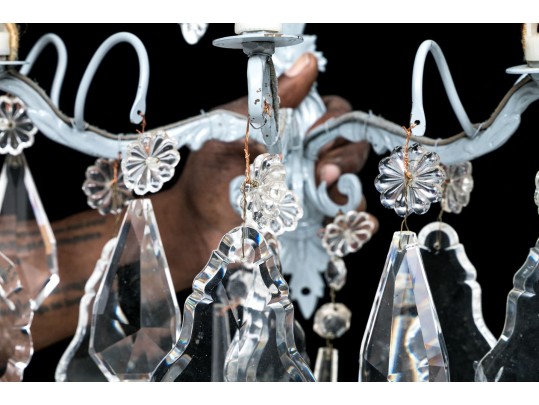 Pair Of Vintage Paint Decorated Metal Sconces