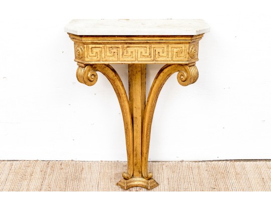 Neoclassical Marble Top Gilt Wood Console
