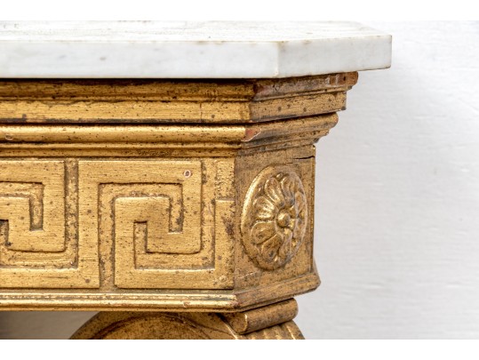 Neoclassical Marble Top Gilt Wood Console