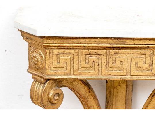 Neoclassical Marble Top Gilt Wood Console