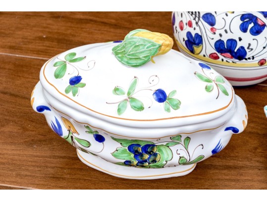 Variety Of Hand-Painted Ceramics, Including Deruta And Llamas