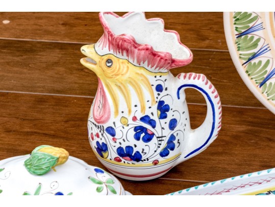 Variety Of Hand-Painted Ceramics, Including Deruta And Llamas