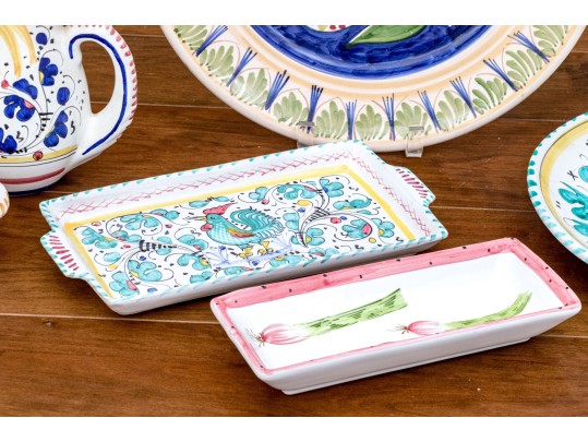 Variety Of Hand-Painted Ceramics, Including Deruta And Llamas