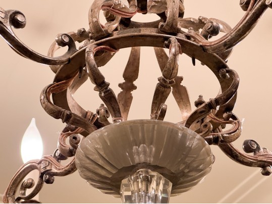 Iron, Brass, And Crystal Eight Light Chandelier