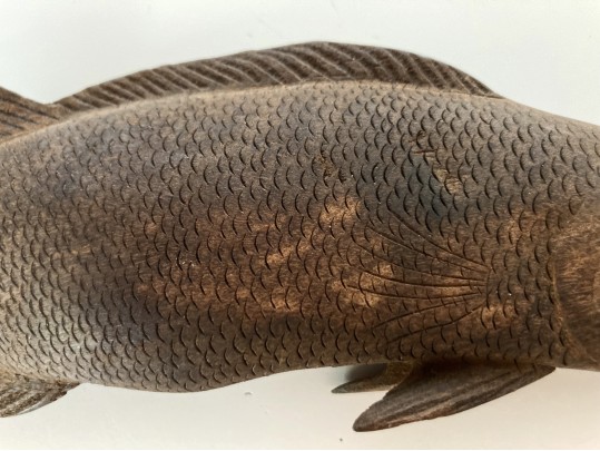 Detailed Hand-Carved Wood Fish Sculpture
