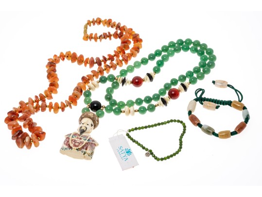 Lot Of Four Assorted Jewelry Pieces, Including Chalcedony Beads