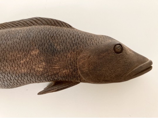 Detailed Hand-Carved Wood Fish Sculpture