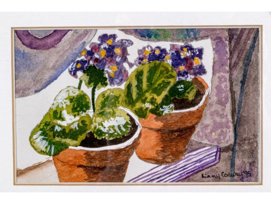 Limmy Conway Watercolor Still Life Of Planters On Window Sill, 1995