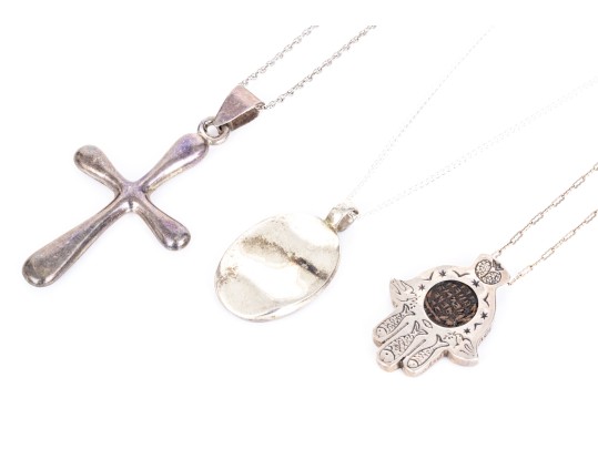 Collection Of Sterling Silver Contemporary Pendants, On Chains