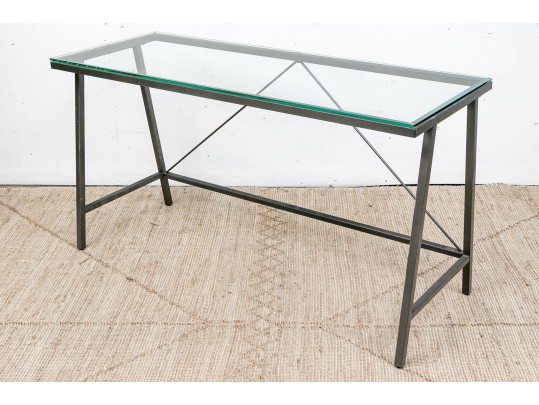 Metal And Glass Top Console / Desk