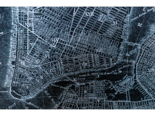 Etched Print On Metal, Antique Plan Of New York And Brooklyn