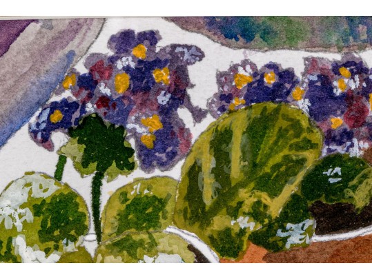 Limmy Conway Watercolor Still Life Of Planters On Window Sill, 1995