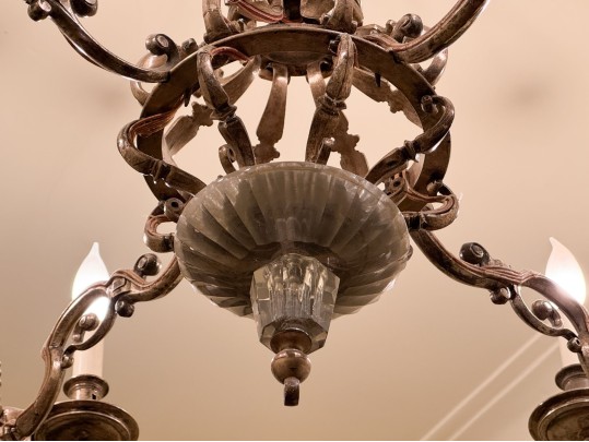 Iron, Brass, And Crystal Eight Light Chandelier