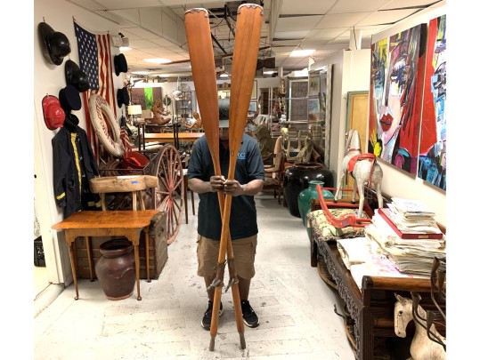 Pair Of Vintage Oars With Partial Label & Riggings