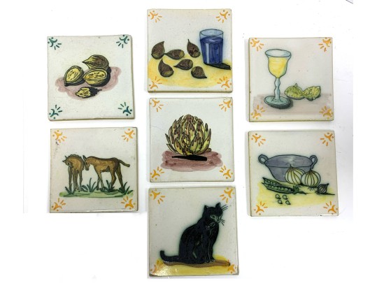 Group Of 7 Vintage Hand Painted Sant’ Anna Tiles