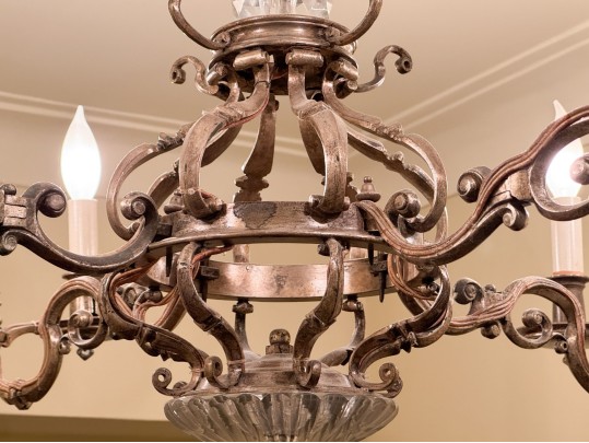 Iron, Brass, And Crystal Eight Light Chandelier