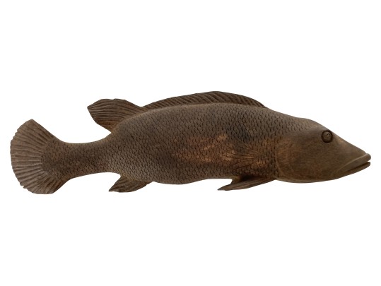 Detailed Hand-Carved Wood Fish Sculpture