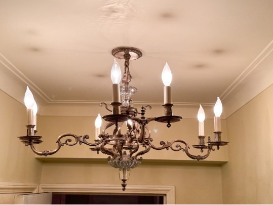 Iron, Brass, And Crystal Eight Light Chandelier