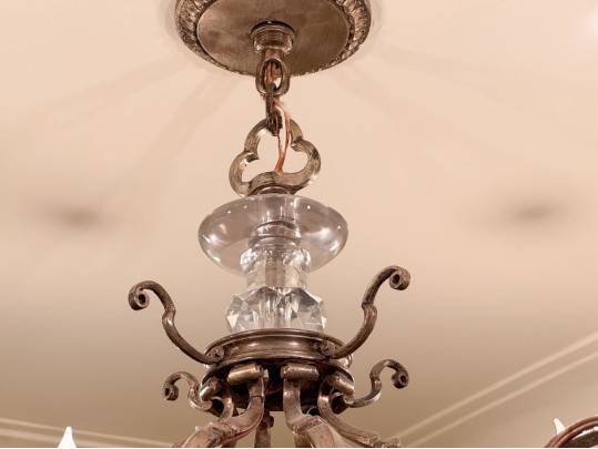 Iron, Brass, And Crystal Eight Light Chandelier