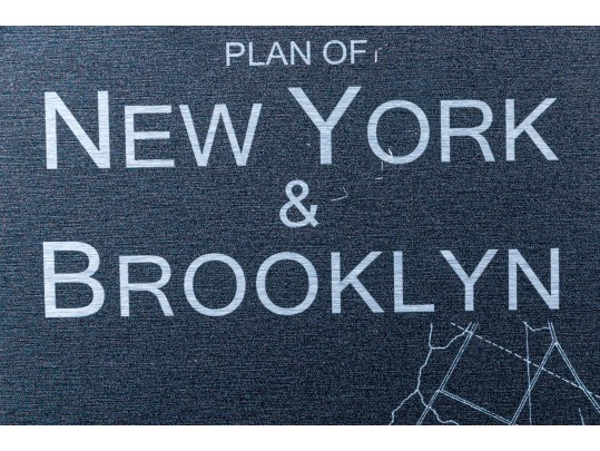 Etched Print On Metal, Antique Plan Of New York And Brooklyn