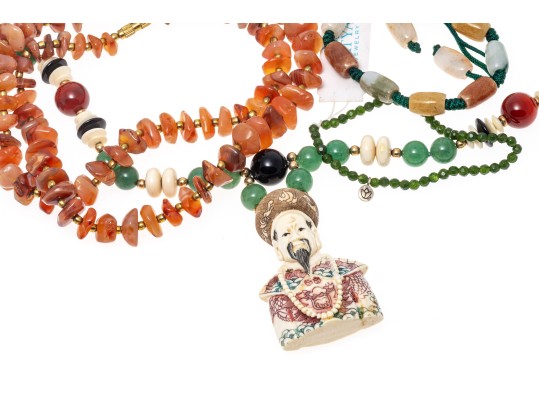 Lot Of Four Assorted Jewelry Pieces, Including Chalcedony Beads