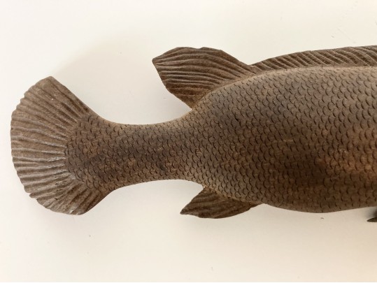 Detailed Hand-Carved Wood Fish Sculpture