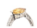 14k White Gold Pretty Contemporary Citrine And Diamond Ring, Size 7+