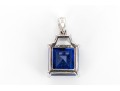 10k White Gold Impactful Blue Checkerboard Cushion Set Pendant