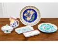 Variety Of Hand-Painted Ceramics, Including Deruta And Llamas