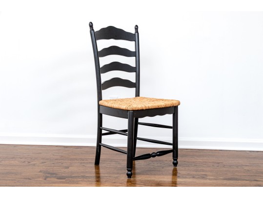 Set Of Six Painted And Turned French Country Ladder Back Side Chairs With Rush Seats