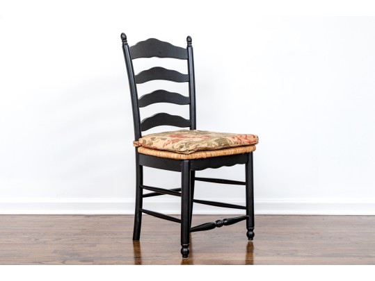 Set Of Six Painted And Turned French Country Ladder Back Side Chairs With Rush Seats