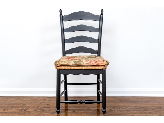 Set Of Six Painted And Turned French Country Ladder Back Side Chairs With Rush Seats