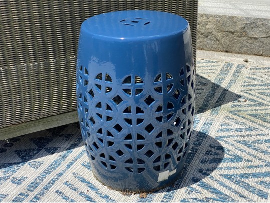 A Chinese Blue Finished Ceramic Pierced Garden Seat