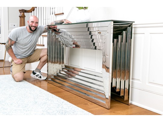 High-Quality Chrome And Glass Top Console Table