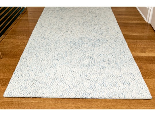 High Quality Contemporary Blue And White Runner Rug, 11'-5