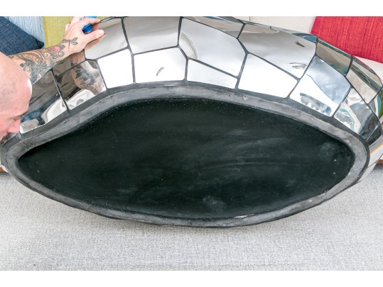 Resin And Stainless Steel Panels Pebble Form Cocktail Table