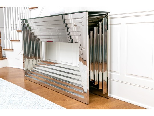 High-Quality Chrome And Glass Top Console Table