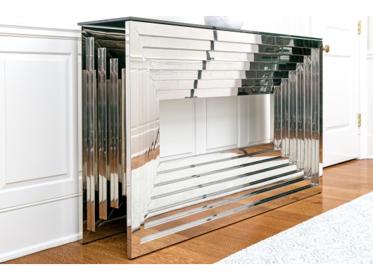 High-Quality Chrome And Glass Top Console Table