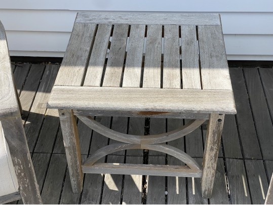 Pair Of Teak Armchairs With Cushions, With Teak Side Table