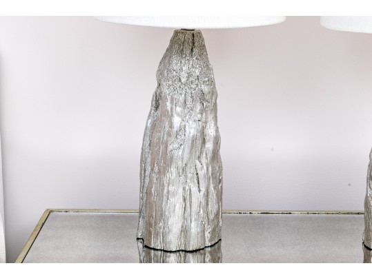 Chic Pair Of Silvered Faux Bois Table Lamps