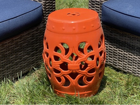 A Chinese Vibrant Orange Finished Ceramic Garden Stool
